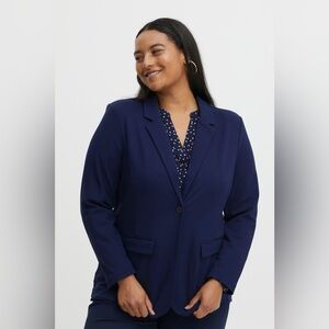 Fransa Plus Size Stretch Casual Blazer Jacket Navy Blue Size EU 48 / US 16